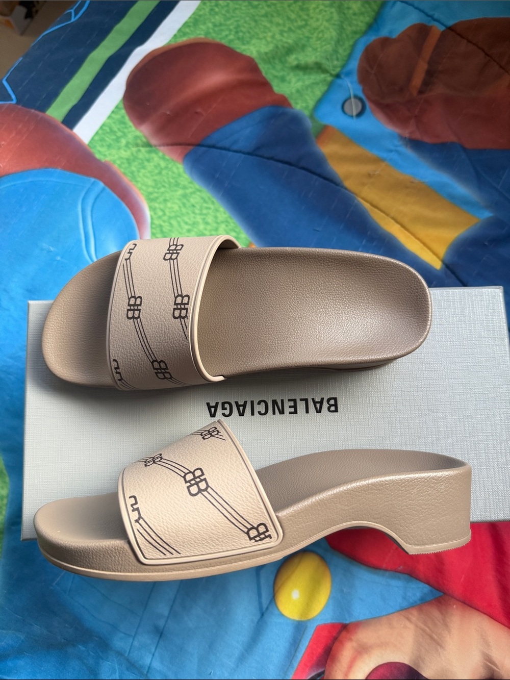 Balenciaga Taupe Logo-Trim Slide Mules